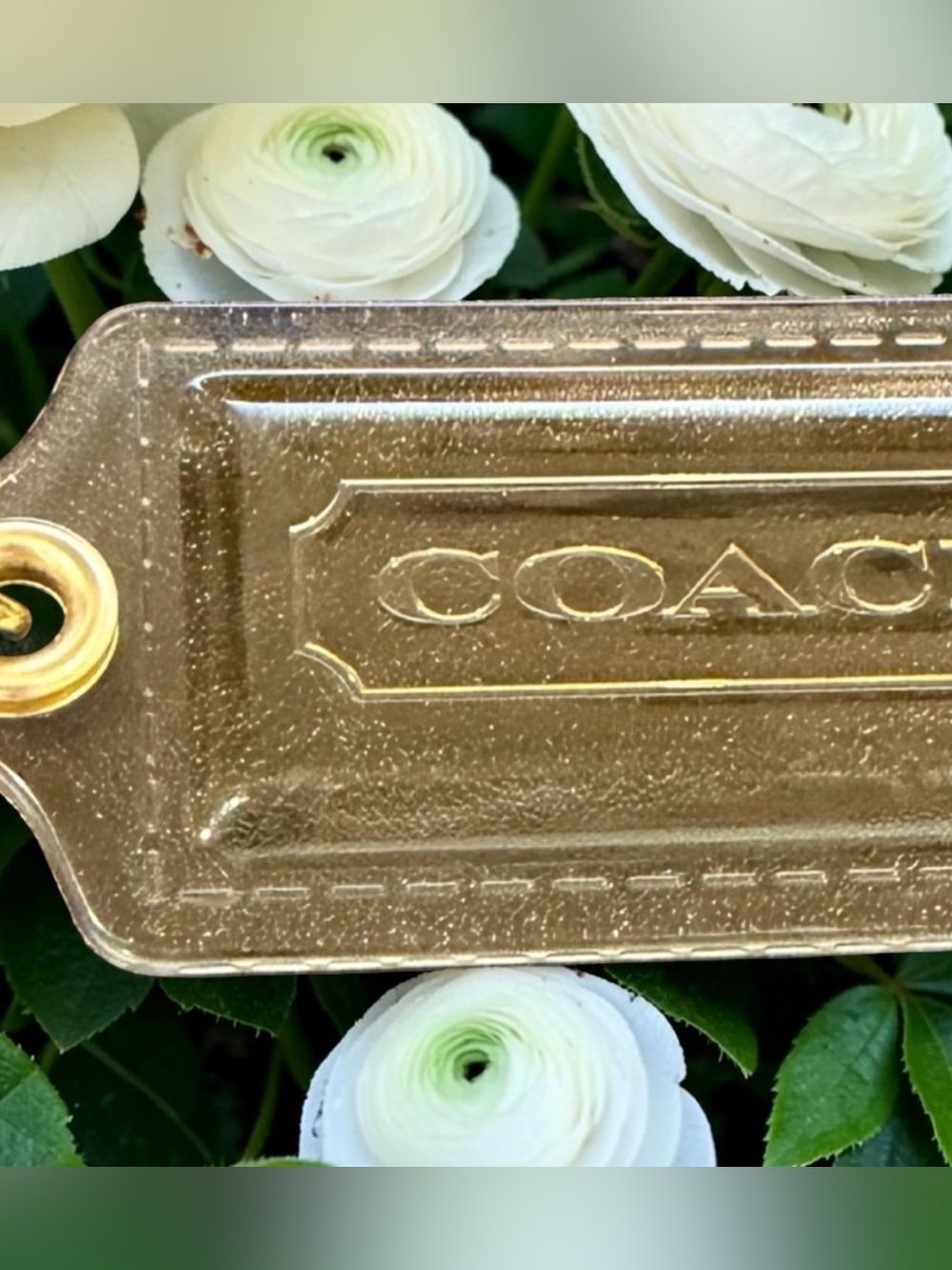 Coach Poppy XL Amber Gold tone HANG Tag keychain